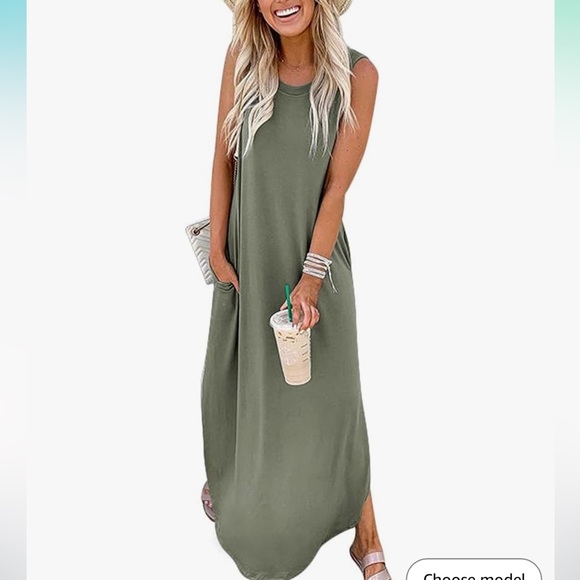Anrabess Dresses & Skirts - Sleeveless Olive Maxi Dress with Side Pockets